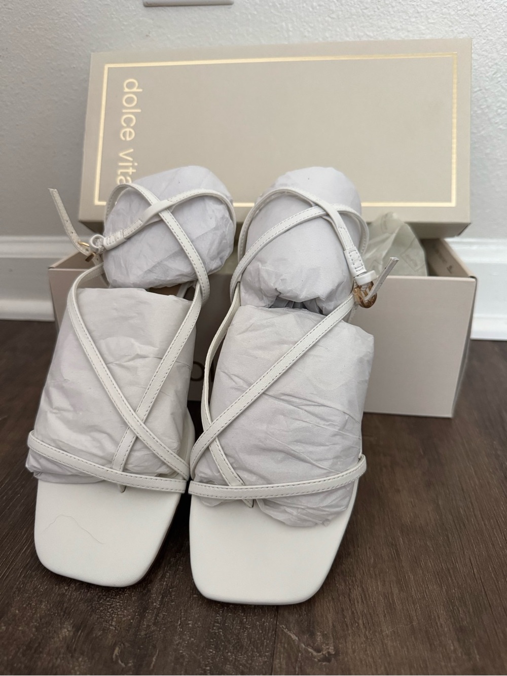 Dolce Vita White Crisscross Square-Toe Heels
